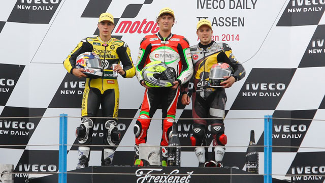 Подиум Moto2 Гран-При Нидерландов 2014: Виньялес, Вест, Каллио