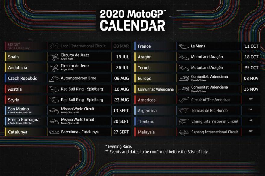 Новый календарь MotoGP 2020