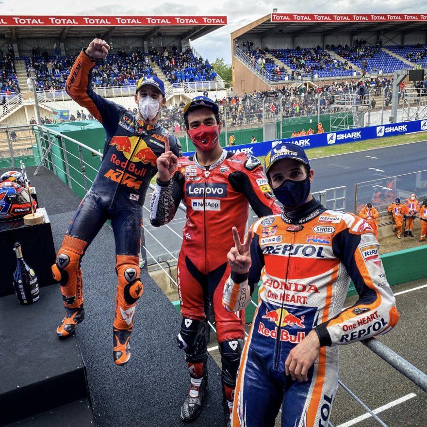 ГП Франции 2020: подиум MotoGP – Поль Эспаргаро, Данило Петруччи, Алекс Маркес