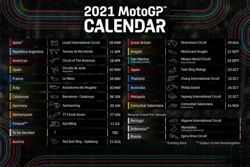 Предварительная версия календаря MotoGP 2021